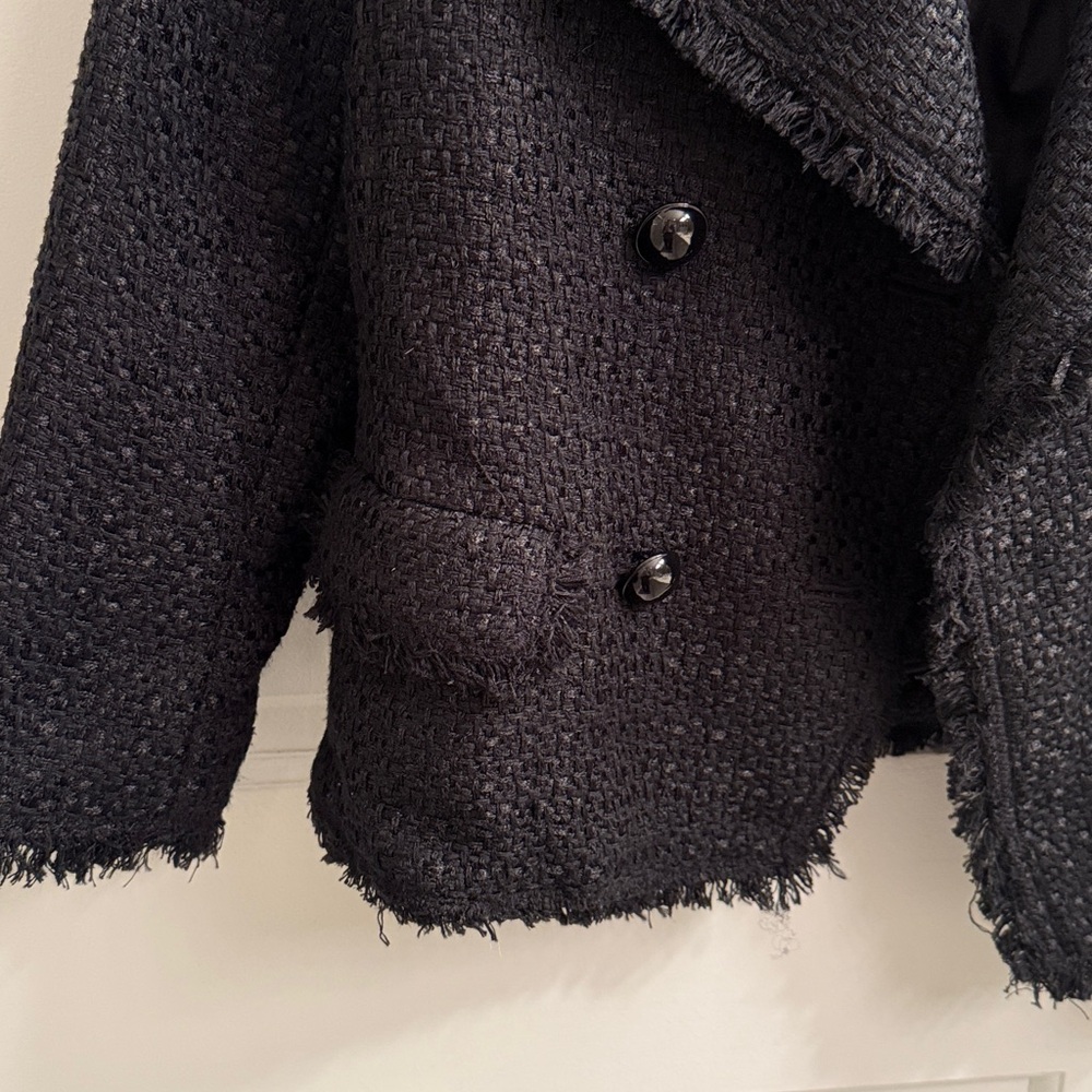Ann Taylor Black Boucle Tweed Blazer Jacket Cropped Three Quarter Sleeve - Picture 5 of 9